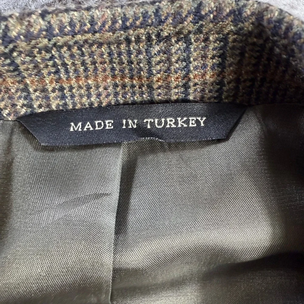 Botany 100 Lambswool Blazer Men 42 Short Brown Plaid TwoButton Sport Coat Jacket
